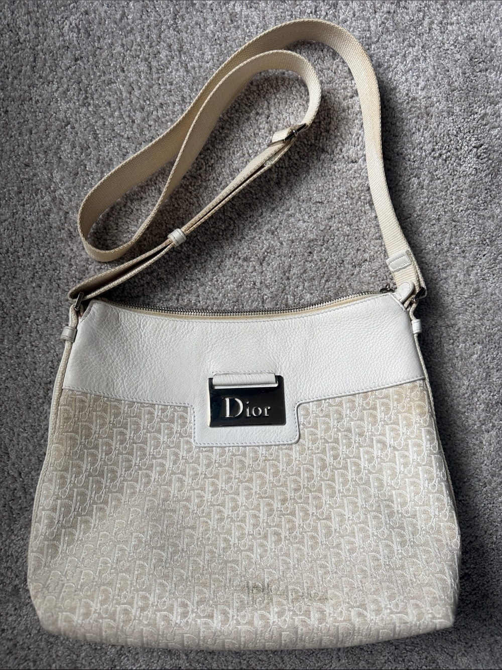 Dior Beige and White Monogram Crossbody Bag